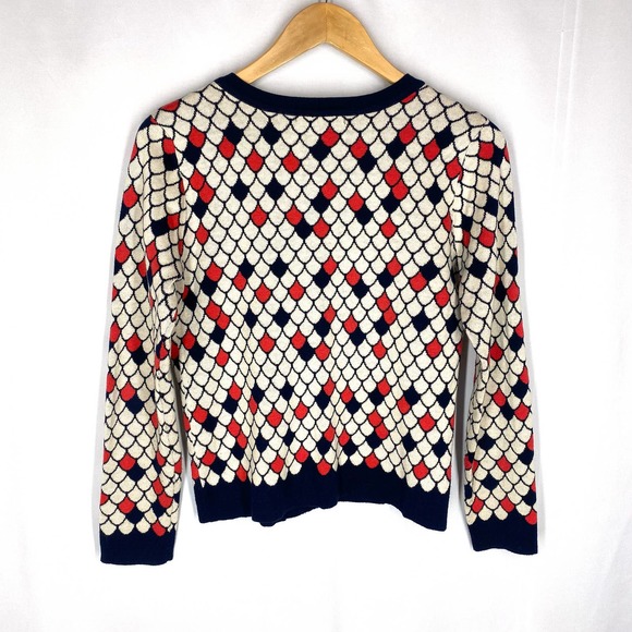 Dear Creatures Scale Cardigan Sweater White Cream Red Knit Fish Mermaid Dragon S - Picture 2 of 7